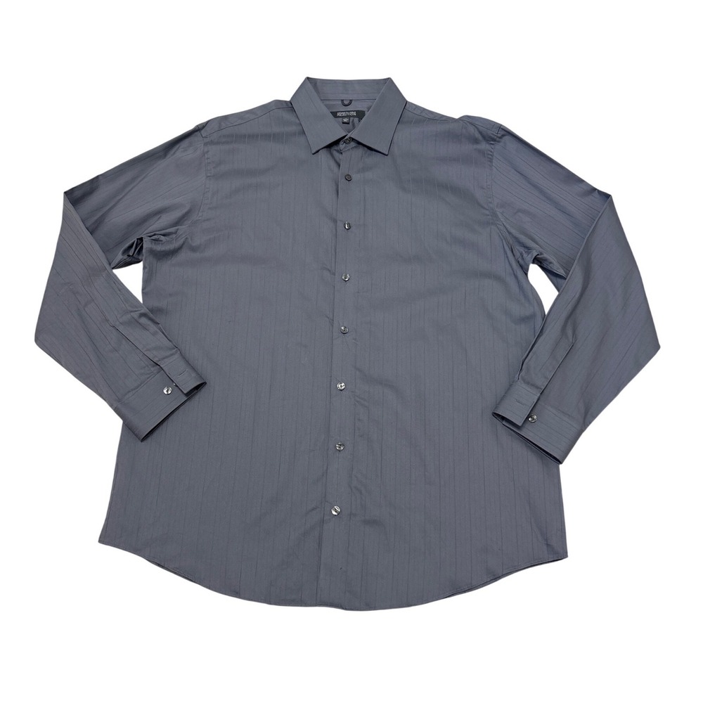 Kenneth Cole Reaction Mens Gray Pinstripe Cotton Dress Shirt 17 34/35 XL